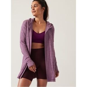 Athleta Uptempo Wrap Pinot Plum Heather Cardigan Hoodie Thumbholes Pockets Small